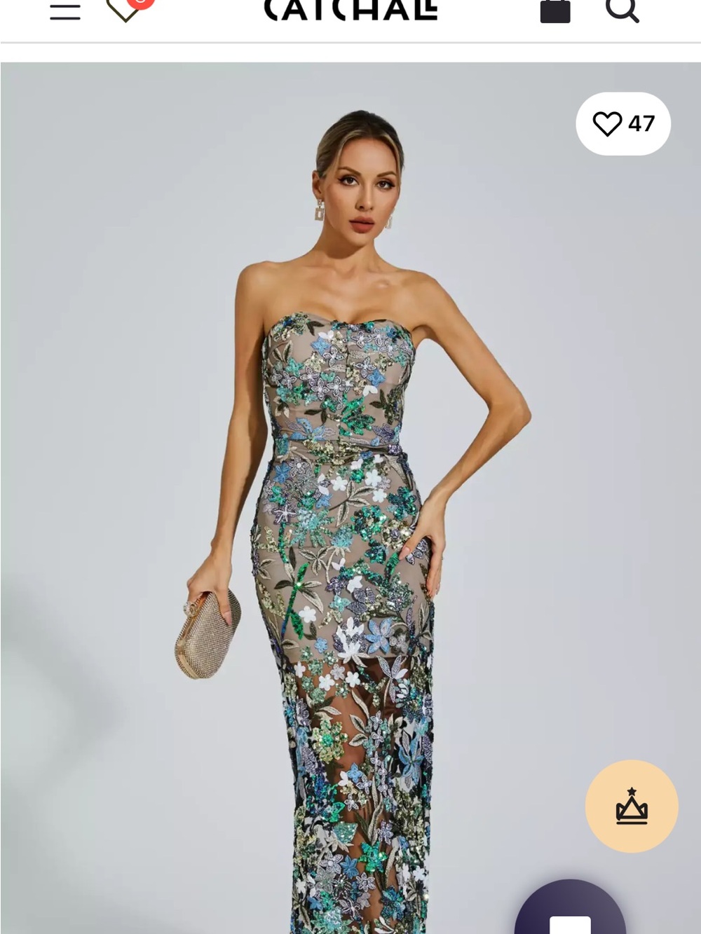 Alice + Olivia Strapless Floral Embroidered Midi Dress in Green and Blue - Picture 2 of 7